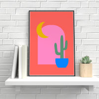 Formes colorées de lune Boho Cactus en rouge et ro
