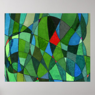 Poster Formes courbes douces en vert cool et accents roug