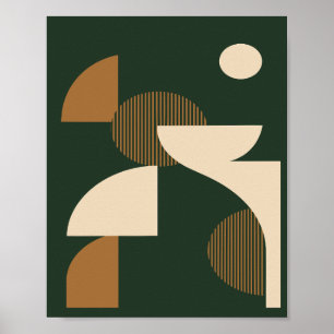 Poster Formes courbes minimalistes sur fond vert foncé