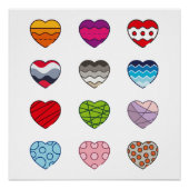 Poster Formes de coeur colorées. (Devant)