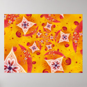 Poster Formes de fleurs jaunes et roses