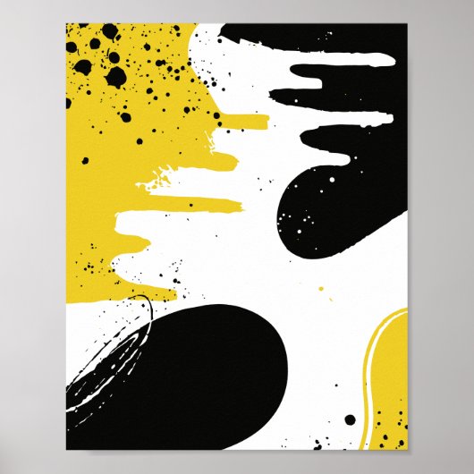 Poster Formes fluides noires, blanches et jaunes (Devant)