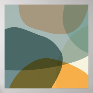 Poster Formes géométriques Abstraites Boho bleu et jaune