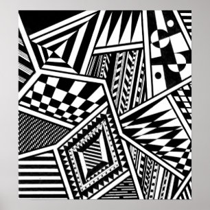 Poster Formes géométriques abstraites main motif noir bla