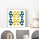 Poster Formes géométriques modernes Art en bleu et jaune<br><div class="desc">Poster de design d'art géométrique moderne du milieu du siècle en moutarde jaune et bleu Turquoise foncé</div>