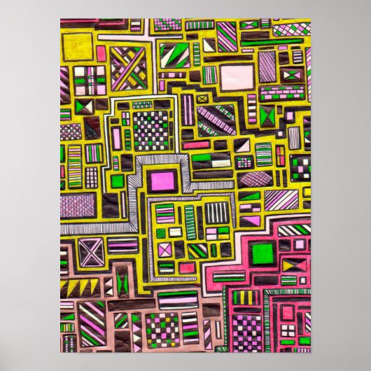 Poster Formes géométriques roses et jaunes pop art (Devant)