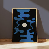 Poster Formes Lune Abstraites Bleu Noir Mur Moderne