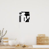 Poster Formes noires sur MCM blanc look Art Abstrait (Cuisine)