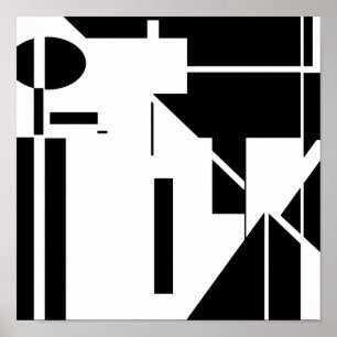 Poster Formes noires sur MCM blanc look Art Abstrait