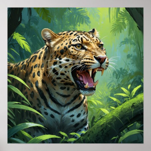 Poster Formidable Léopard Roaring Peinture Faune (Devant)