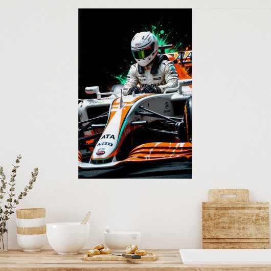 Poster Formula One Racer in Car Ready for High Speed  (Cuisine)