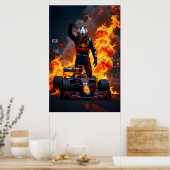 Poster Formula One Racing Champion Celebration with Fire  (Cuisine)