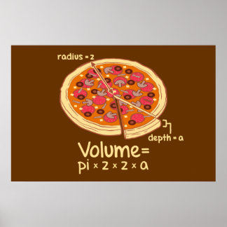 Poster Formule mathématique du volume de pizza = Pi*z*z*a