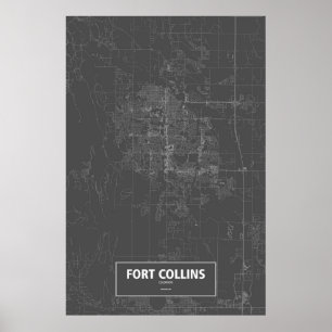 Poster Fort Collins, Colorado (blanc sur noir)