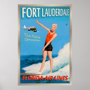 Poster FORT LAUDERDALE Floride Airlines DC-3 Avion