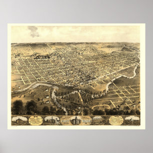 Poster Fort Wayne, DANS la carte panoramique - 1868