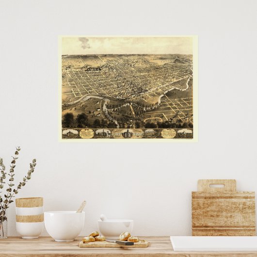 Poster Fort Wayne, IN Panoramic Map - 1868 (Cuisine)