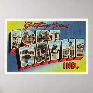 Poster Fort Wayne Indiana DANS Vieux souvenir Vintage voy