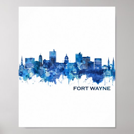 Poster Fort Wayne Indiana Skyline Blue (Devant)