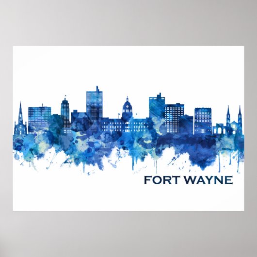 Poster Fort Wayne Indiana Skyline Blue (Devant)