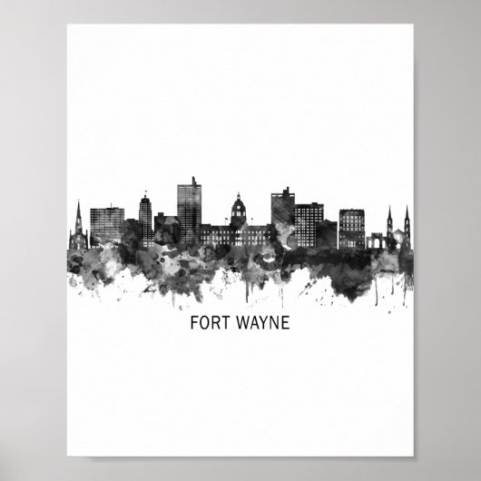 Poster Fort Wayne Indiana Skyline BW (Devant)