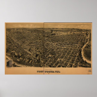 Poster Fort Worth Texas 1891 Antique carte panoramique
