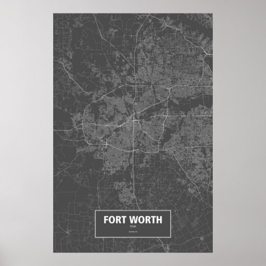 Poster Fort Worth, Texas (blanc sur noir) (Devant)