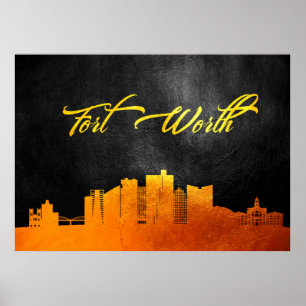 Poster Fort Worth Texas Gold Skyline
