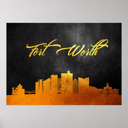 Poster Fort Worth Texas Gold Skyline (Devant)