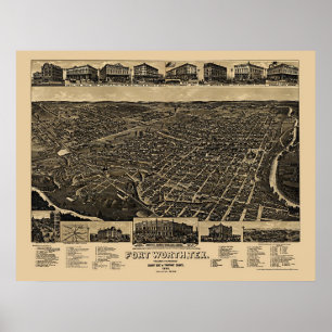 Poster Fort Worth, TX Carte panoramique - 1886