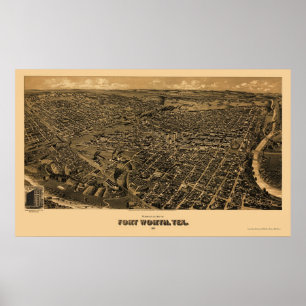 Poster Fort Worth, TX Carte panoramique - 1891
