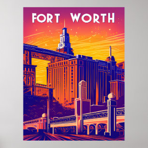 Poster Fort Worth, Ville en couleurs vives, Voyage