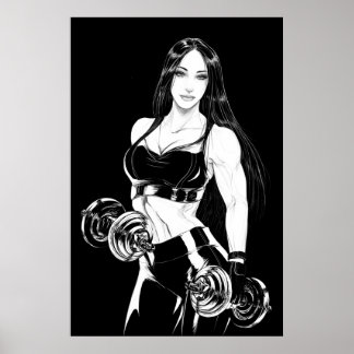 Poster Forte et belle salle de sport fille fitness fitnes