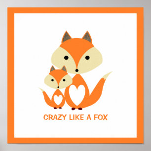 Poster Fou comme un Fox, Orange Fox Burlap