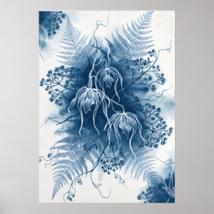 Poster Fougère Orchidée Suspendue Bleue Cyanotype Art Bot
