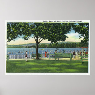 Poster Foule à la plage et parc sur Chautauqua