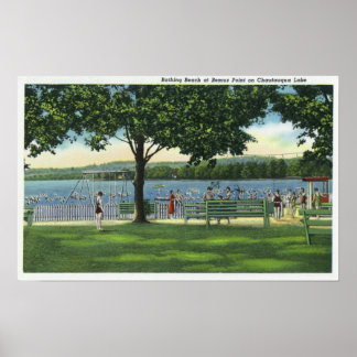 Poster Foule à la plage et parc sur Chautauqua