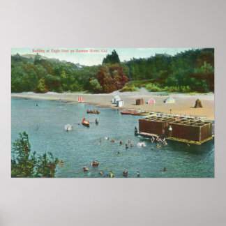 Poster Foules Nager dans la rivière russe