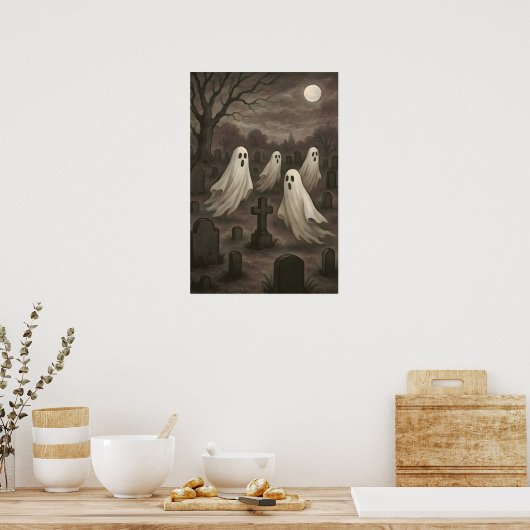 Poster Four Ghosts Under the Full Moon in the Graveyard (Cuisine)