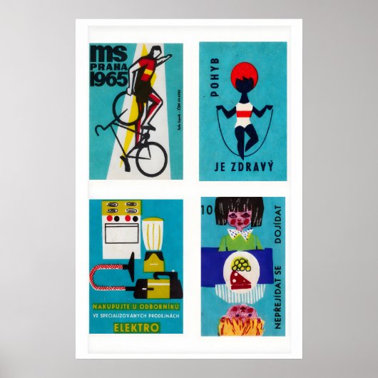 Poster Four Vintage Matchbox Labels Czechoslovakia (Devant)