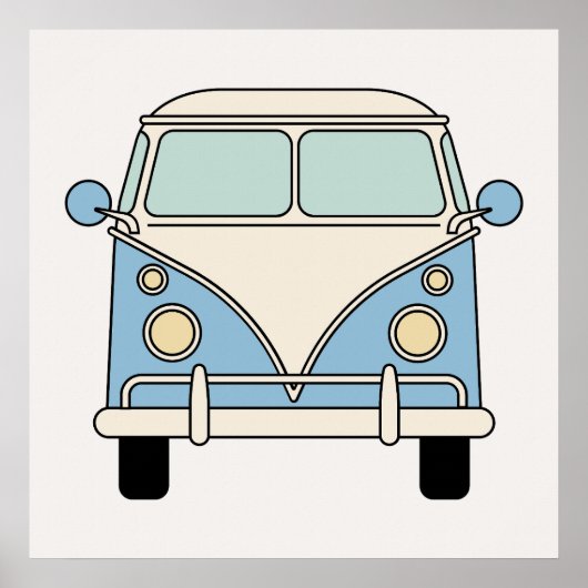Poster Fourgonnette Camionnette Rétro Vintage Bleue (Devant)