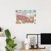Poster Fourgonnette Hippy Fleur de pouvoir Groovy des ann (Bureau à domicile)