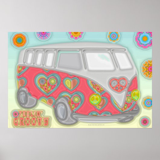Poster Fourgonnette Hippy Fleur de pouvoir Groovy des ann (Devant)