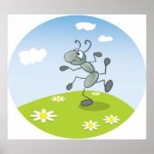 Poster Fourmi dansante sur l'herbe avec des fleurs (Devant)