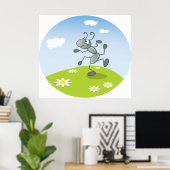 Poster Fourmi dansante sur l'herbe avec des fleurs (Bureau à domicile)