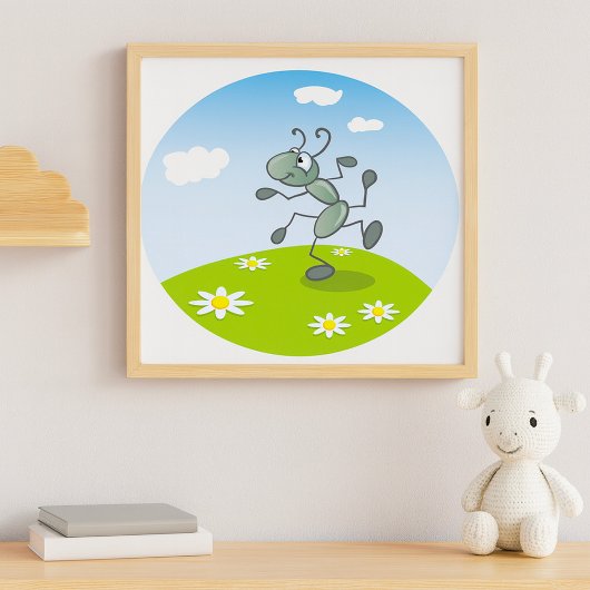 Poster Fourmi dansante sur l'herbe avec des fleurs