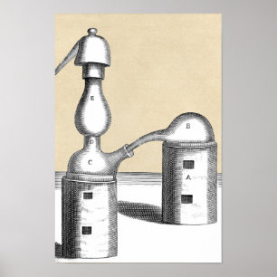 Poster Fourneau alchimique Athanor et fiole alambic
