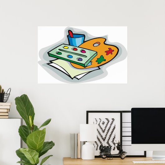 Poster Fournitures d'art Palette d'aquarelle et pinceau (Bureau à domicile)