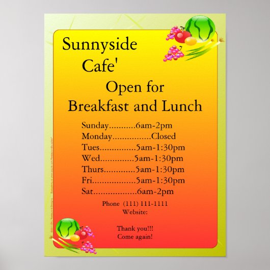 Poster Fournitures de restaurant Open Sign Sunnyside (Devant)