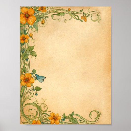 Poster Fournitures pour scrapbooking de fleurs et journal (Devant)